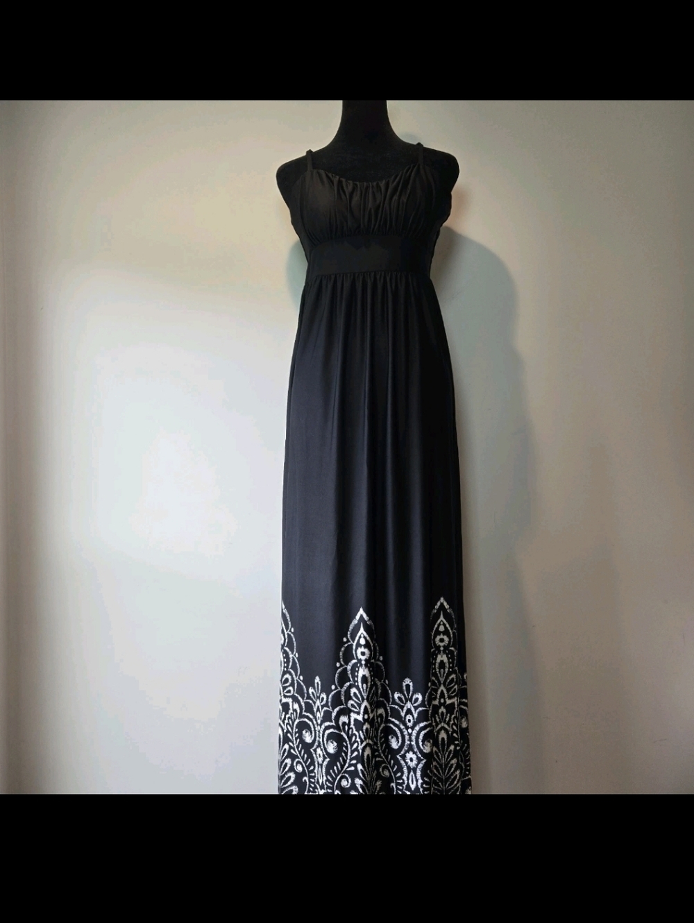 Elle Maxi Dress Small Long Black Boho Chic Damask Print Whimsigoth